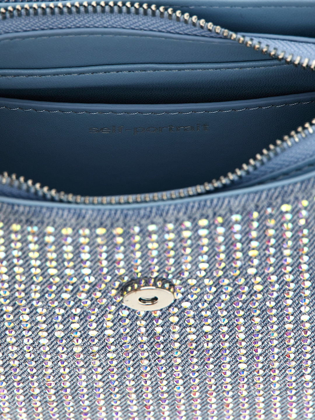 Blue Rhinestone Denim Cresent Hand Bags Light Blue