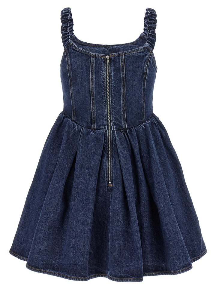 Denim Off Shoulder Mini Dresses Blue