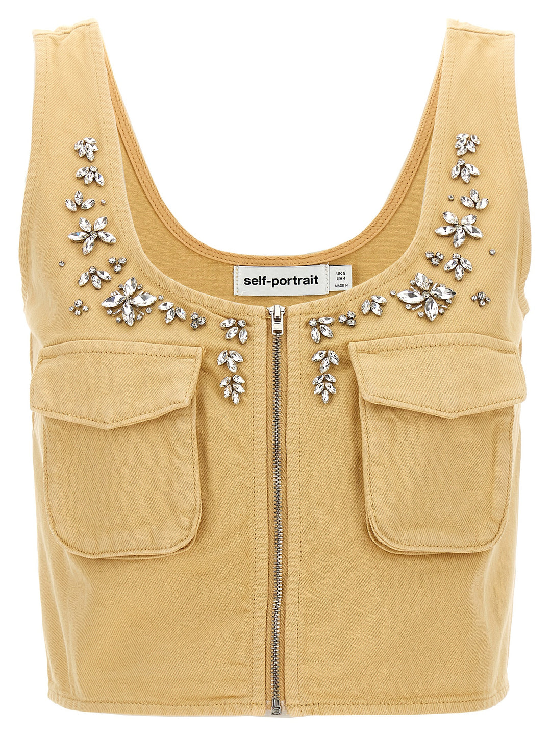 Embellished Denim Cargo Tops Beige