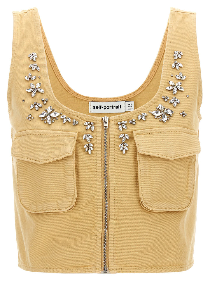 Embellished Denim Cargo Tops Beige