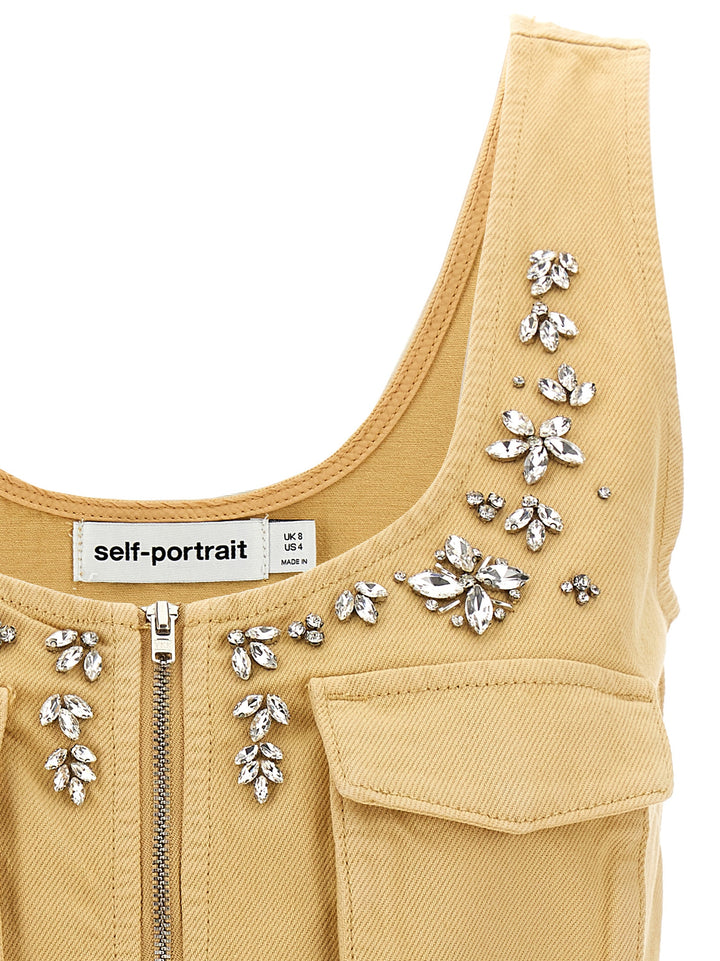 Embellished Denim Cargo Tops Beige