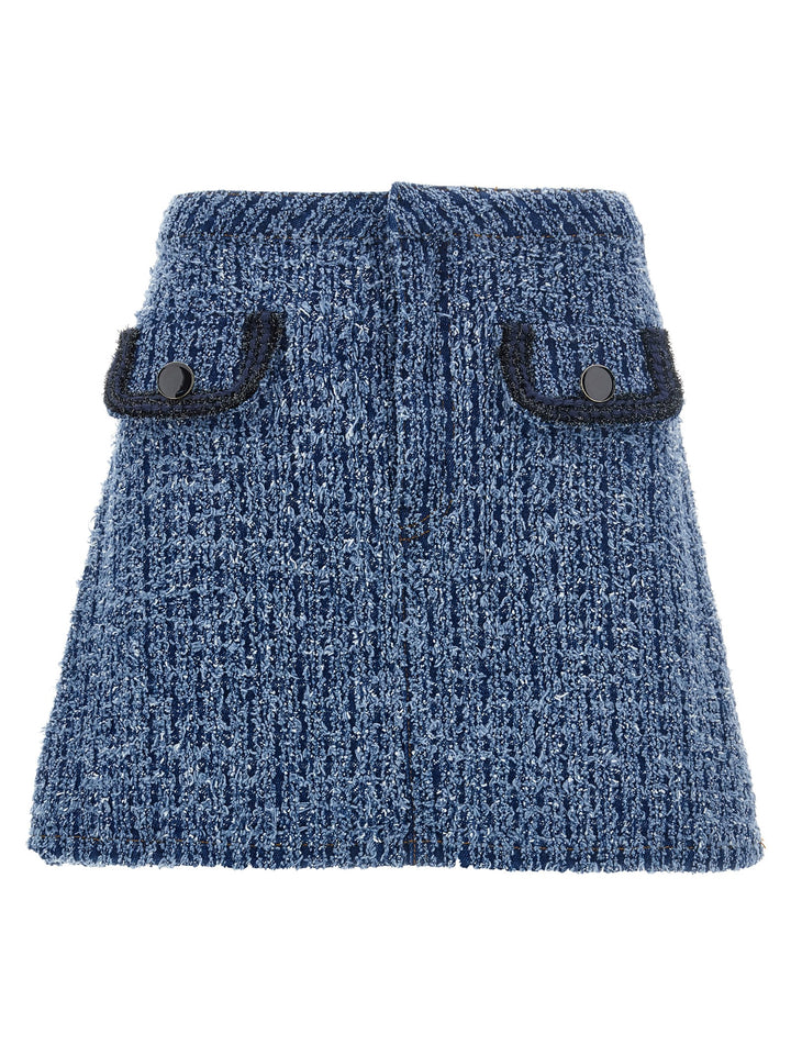 Textured Denim Mini Skirts Blue