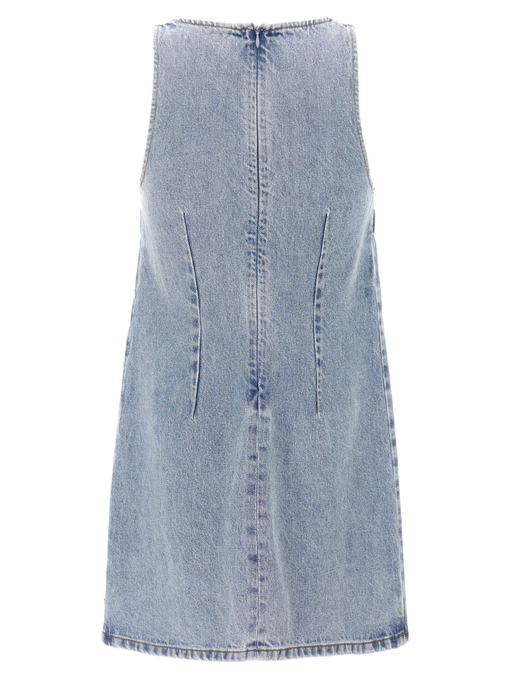 Square Rhinestone Denim Mini Dresses Light Blue