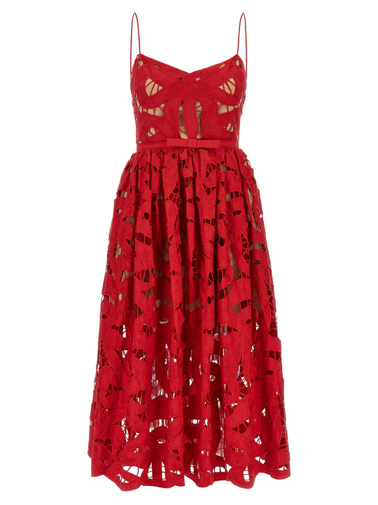 Red Bow Embroidered Midi Dresses Red