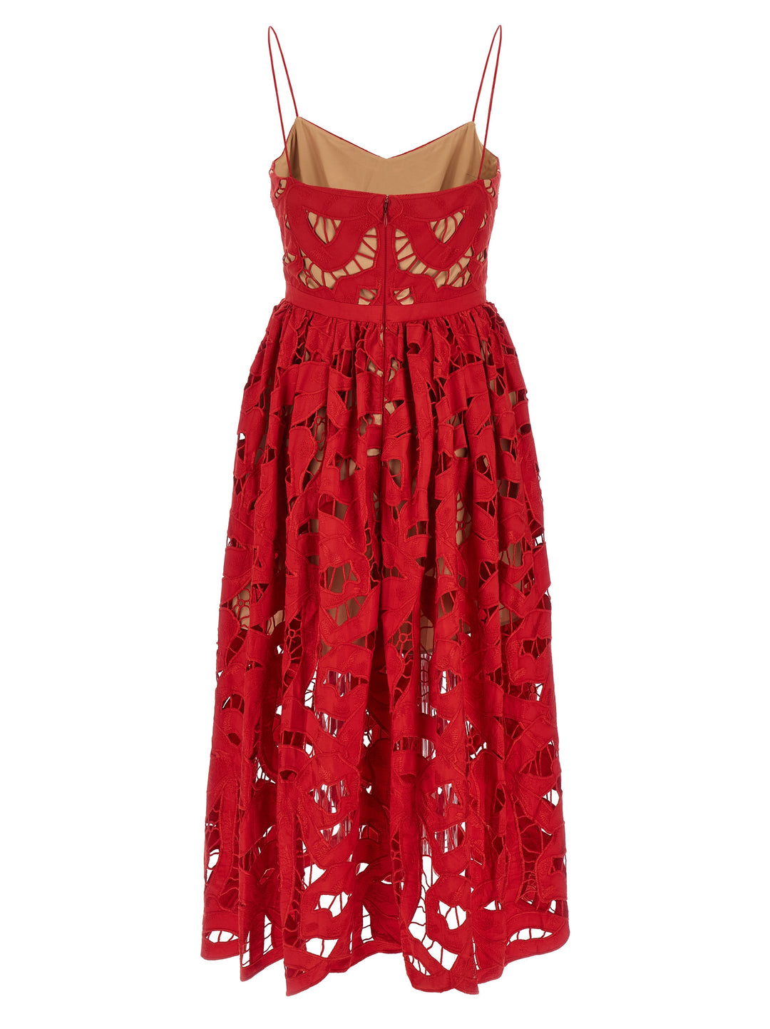 Self Portrait Red Bow Embroidered Midi Dresses - Red | b5ce7a802a31a52a8ae45ba5927ea7f96e556666
