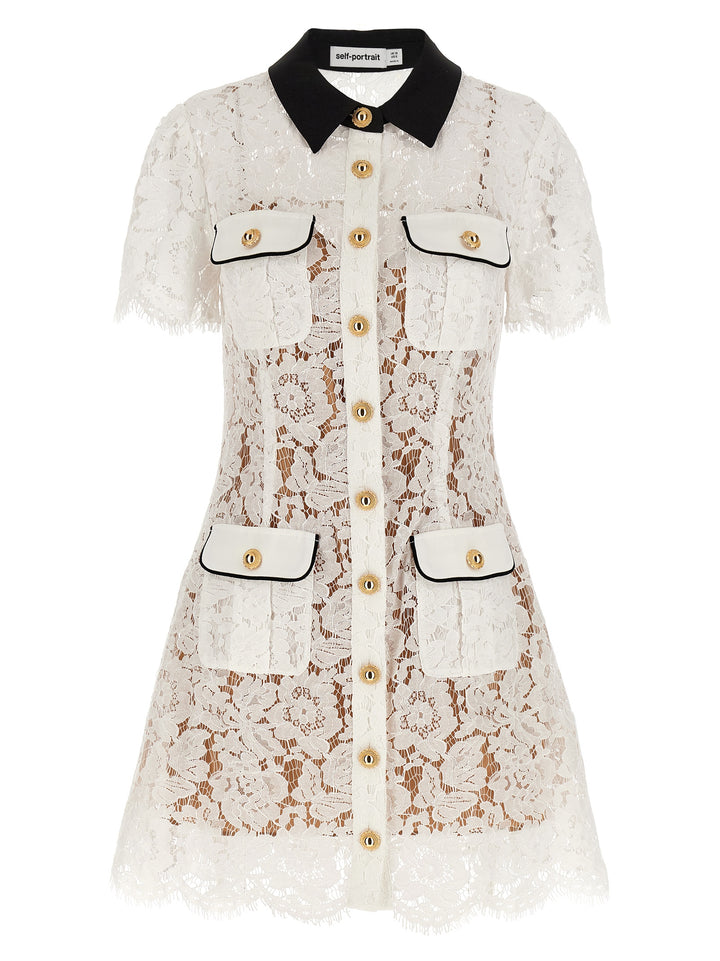 Self Portrait White Lace Contrast Collar Mini Dresses - White | dbda2c576cf2951417ea4dd828c49935d669c037