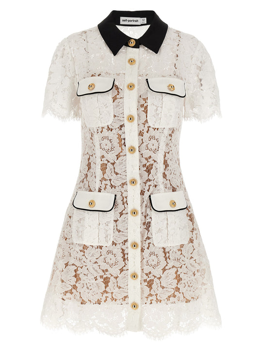 White Lace Contrast Collar Mini Dresses White