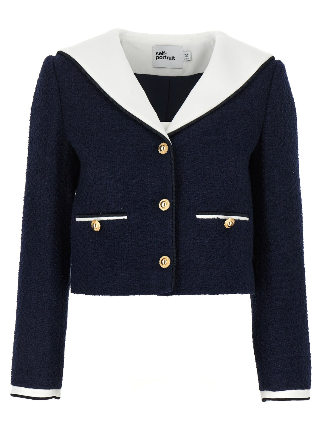 Self Portrait Navy Boucle Contrast Collar BlazerS - Blue | 981f12e9cd142fbf618633e8a4a241659e2c2dd3