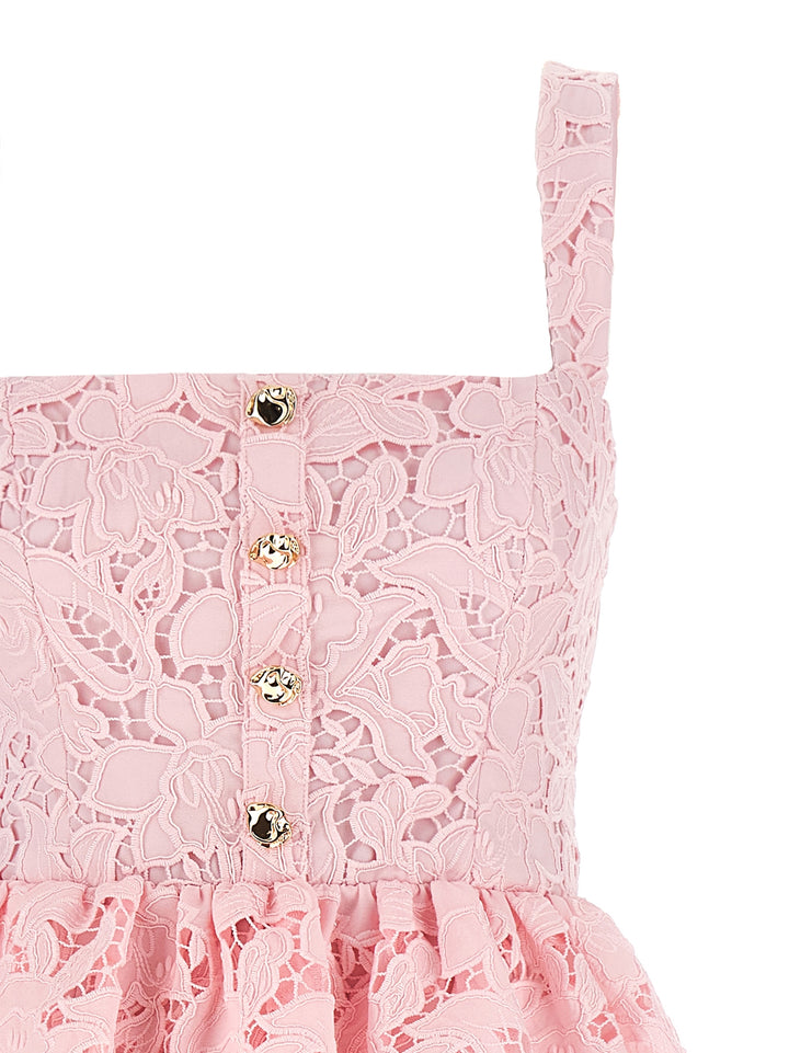 Self Portrait Pink Lace Peplum Midi Dresses - Pink | e6e42150f503ebe5eb84211d86acd03a20376001