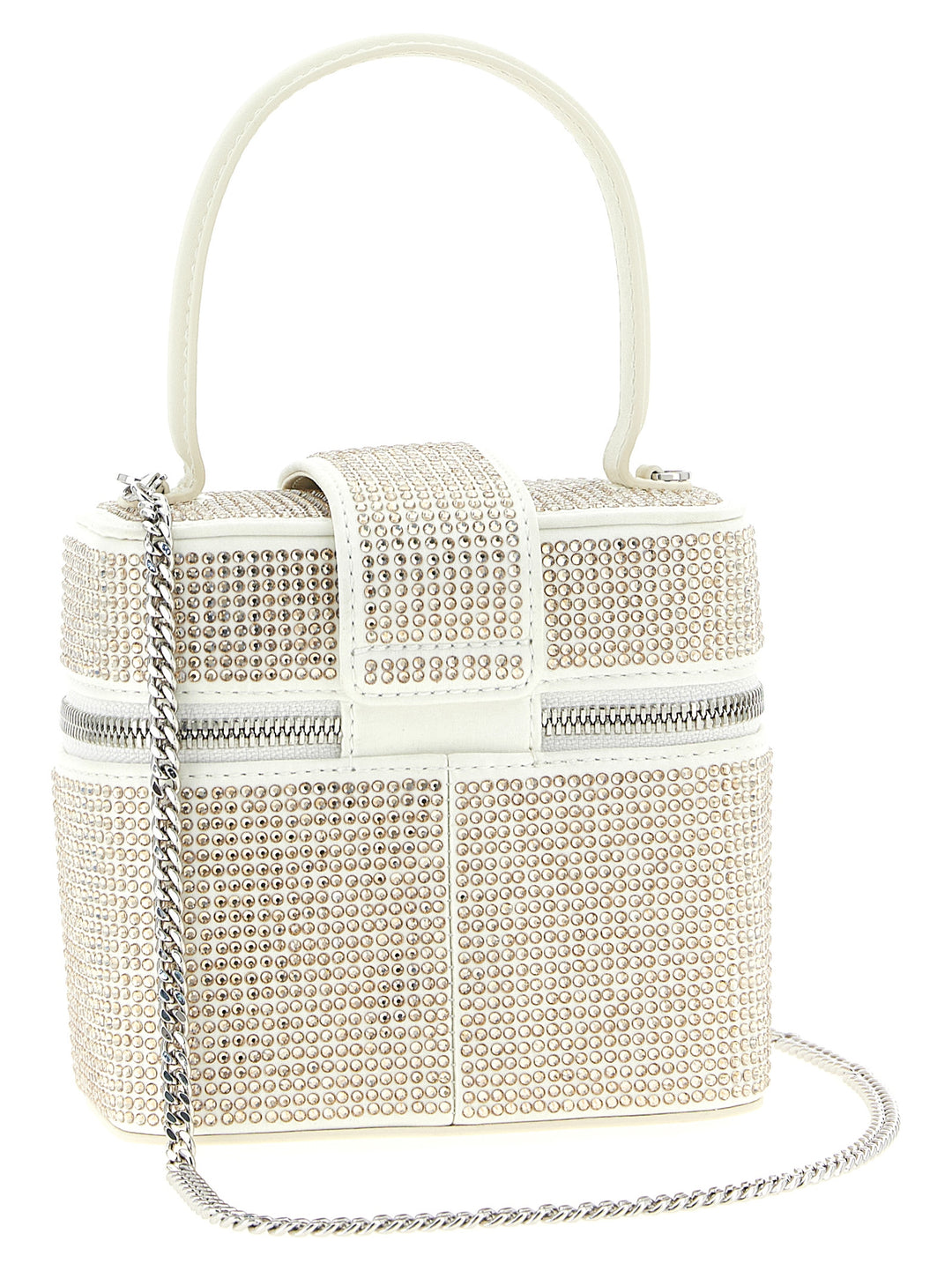 Self Portrait Satin Rhinestone Vanity Case Hand Bags - White | a7c5623de8477c925fccbb3c92f308615a80db2f