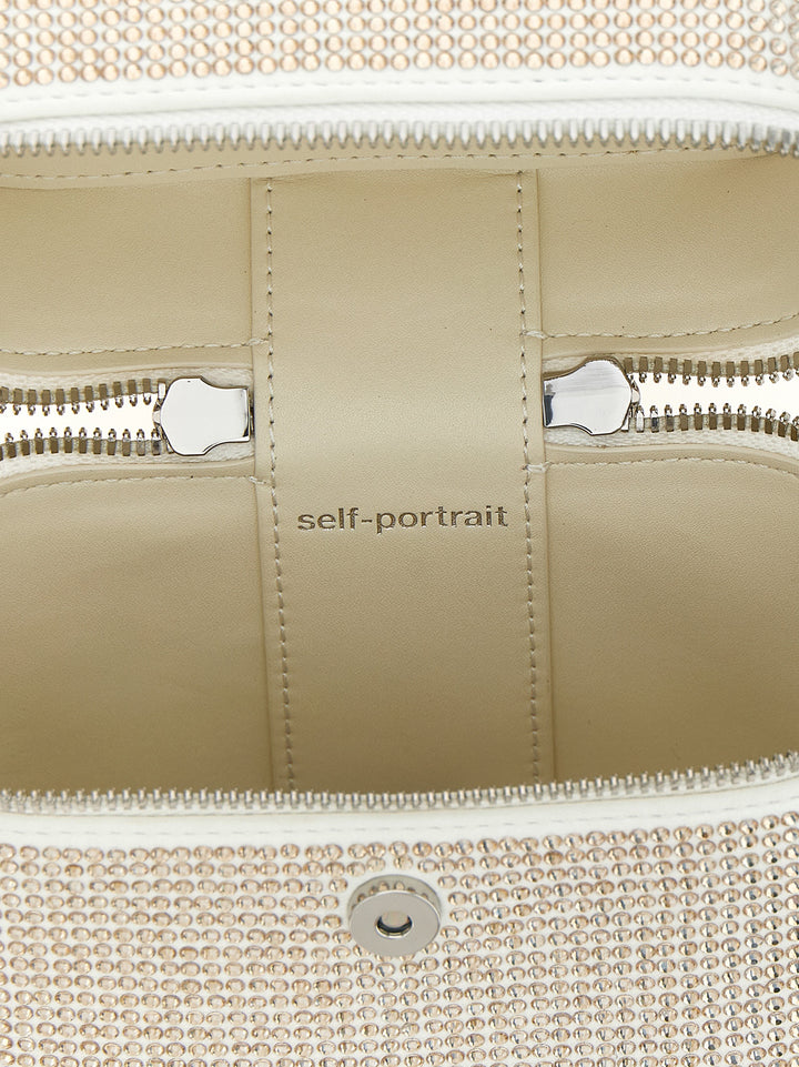 Self Portrait Satin Rhinestone Vanity Case Hand Bags - White | 39453d4a3ac725369e5fc82e9a46328b4917be9c