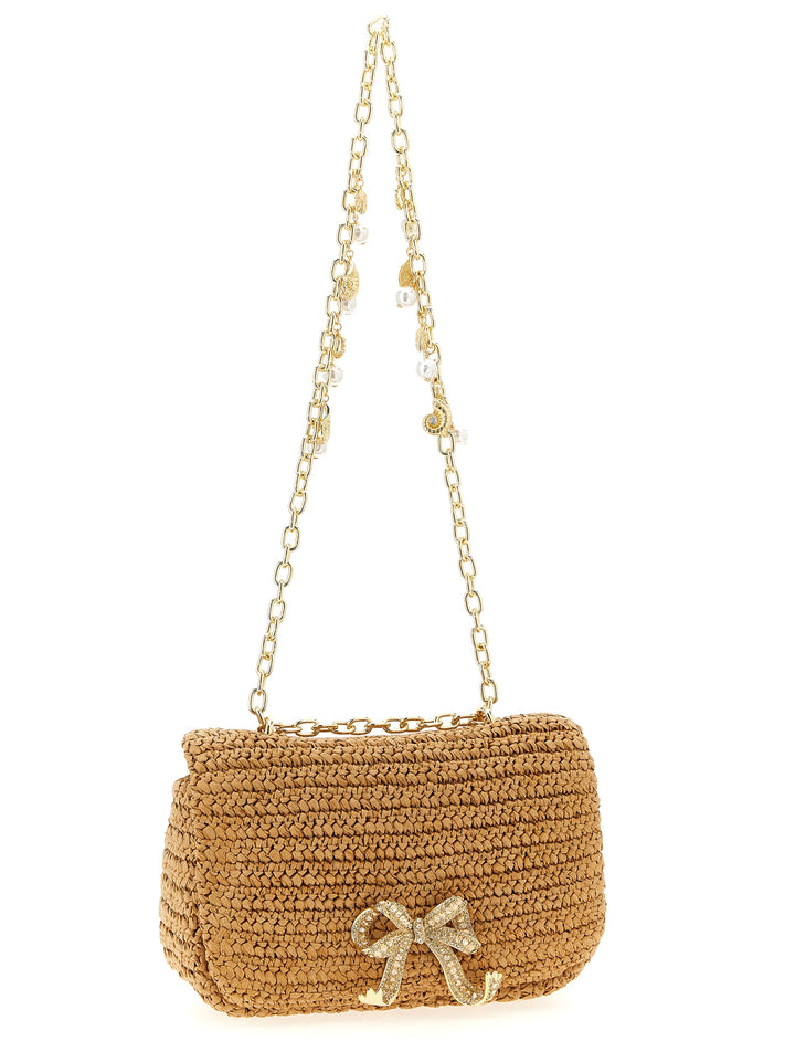 Self Portrait Raffia Bow Charm Shoulder Bags - Beige | 60d84df94cbf8a405db563571284fb55b196b368