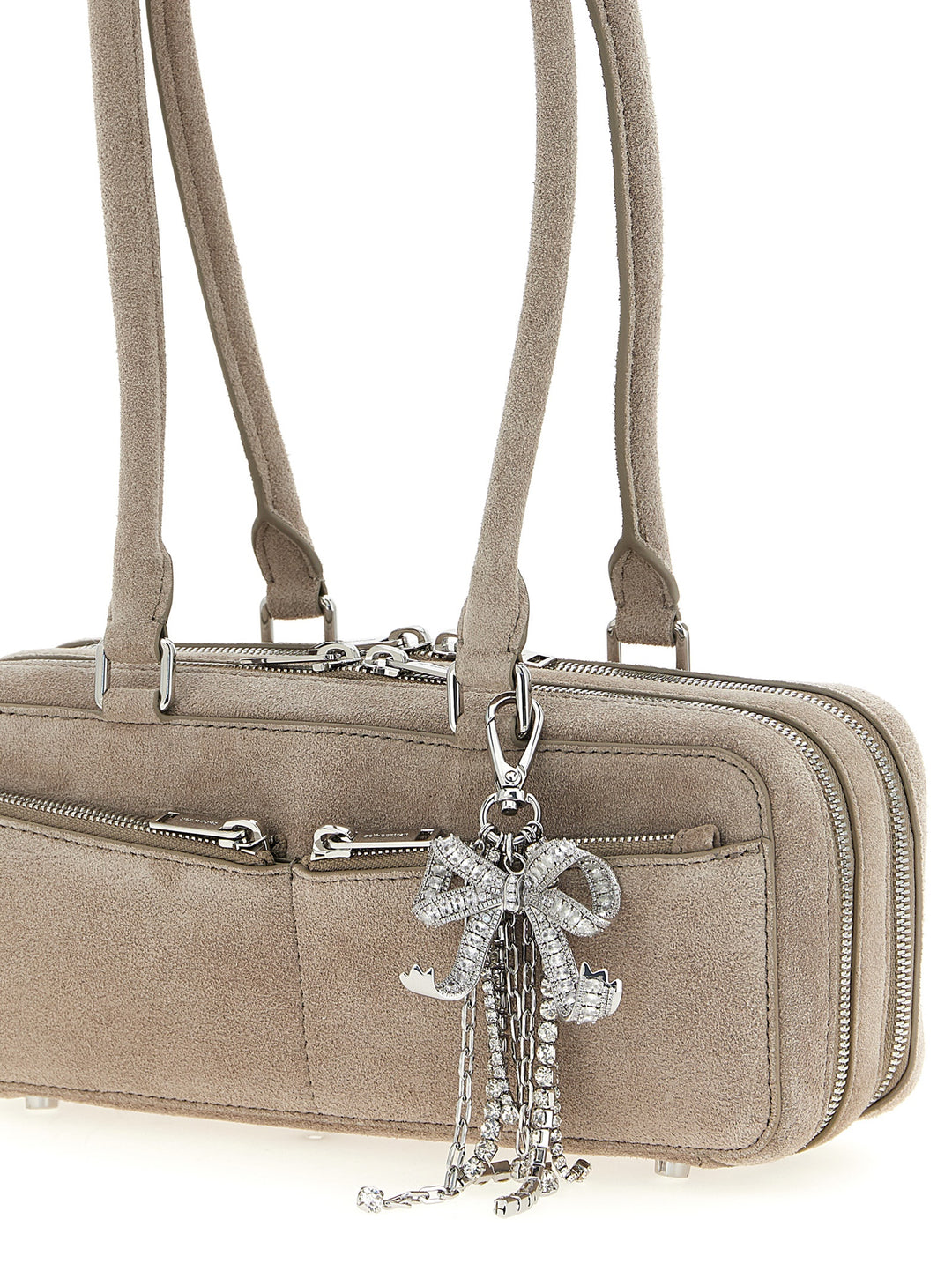 Self Portrait Tan Suede Baguette With Charm Shoulder Bags - Gray | 24b8826a5a9e168a406b203a570d72a98d32213d