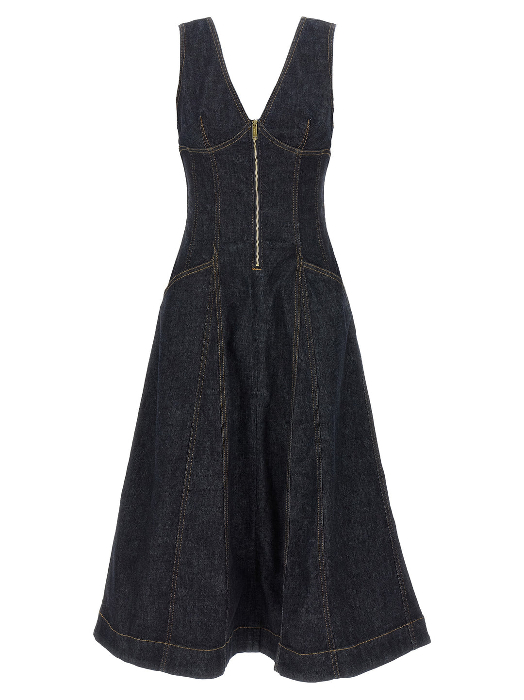 self portrait denim midi dress Belted halterneck denim midi dress - blue
