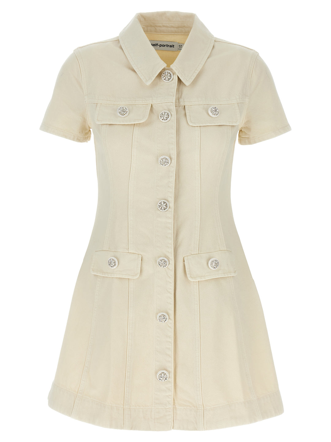 Self Portrait Cream Collared Denim Mini Dresses - White | c872123593a4c31111a6364ca71d8ceafeea4524