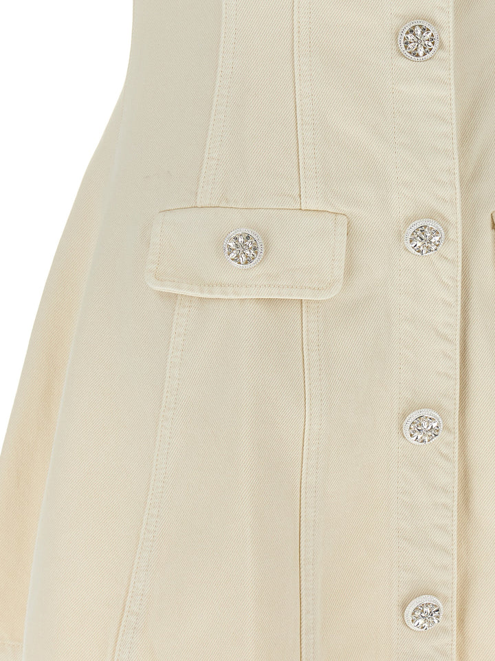 Self Portrait Cream Collared Denim Mini Dresses - White | f270635fa79d46319c4db08341f62a3f9758620a