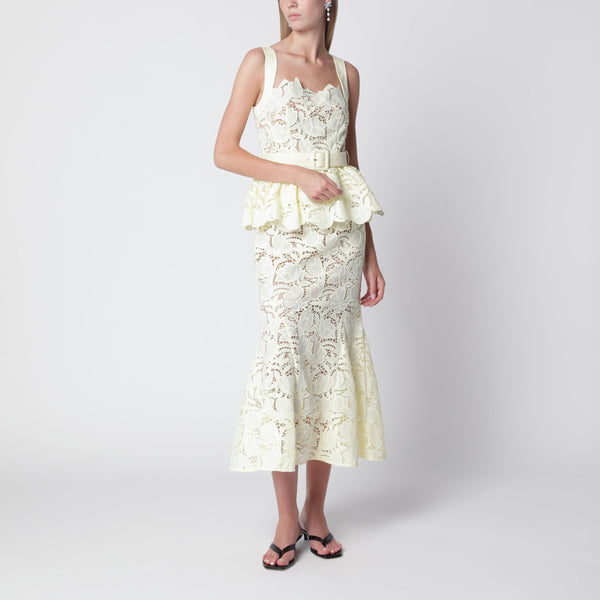 Yellow Peplum Midi Lace Dress