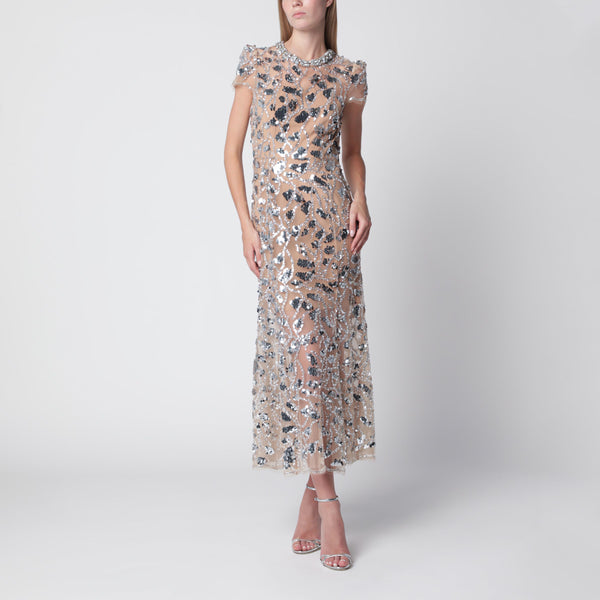 Sequin-Embellished Midi Dress In Polyester, Silver