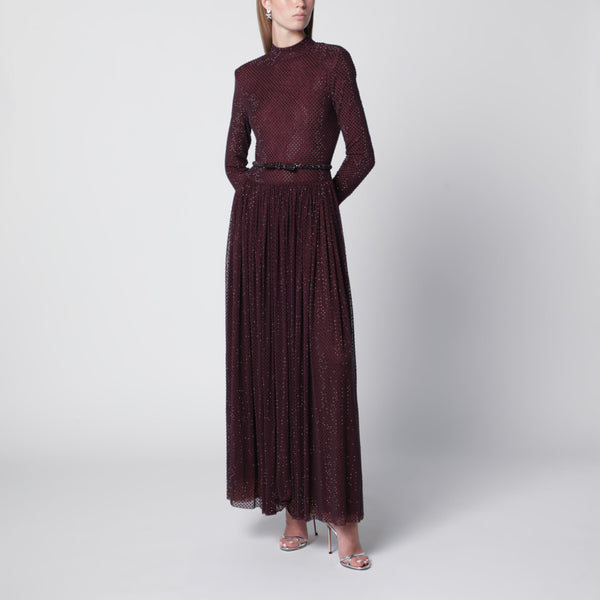 Burgundy Long Dress With Rhinestones