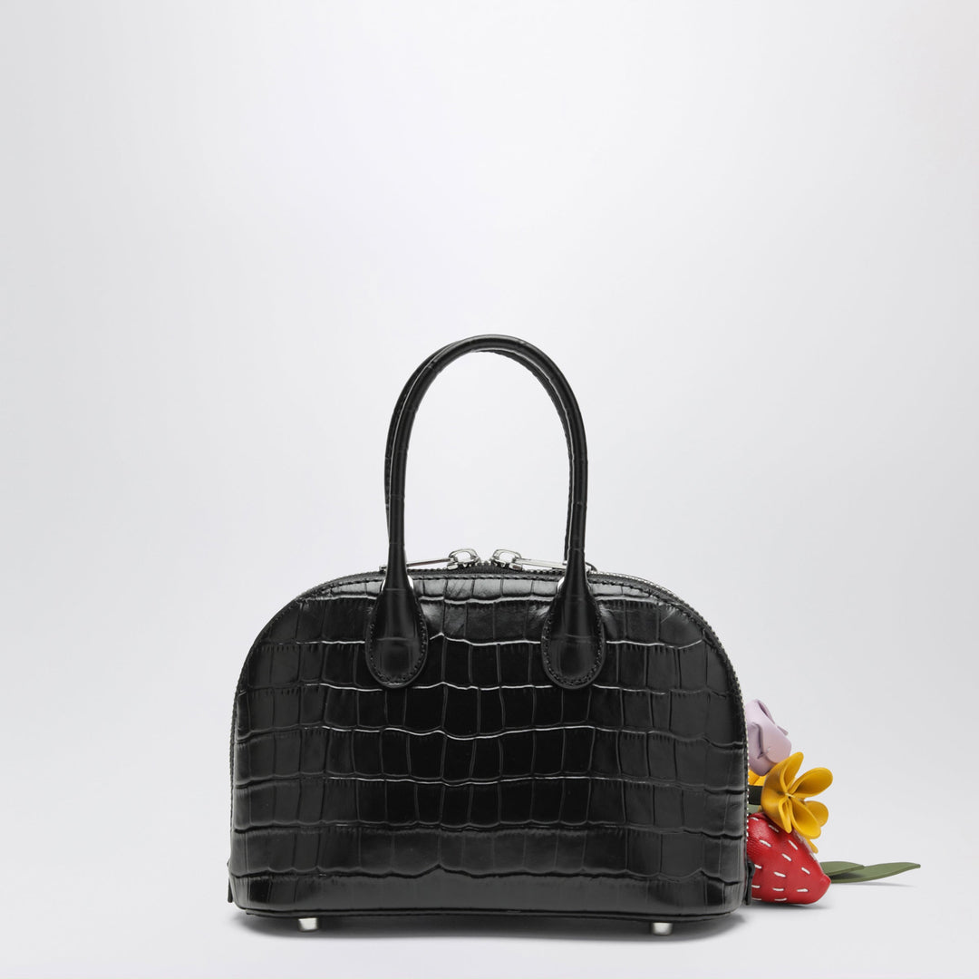 Self-Portrait Mini Black Bowling Bag In Embossed Leather