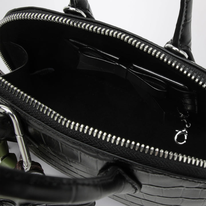 Self-Portrait Mini Black Bowling Bag In Embossed Leather