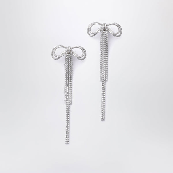 Double Crystal Bow Drop Earrings In Silver-Plated Brass
