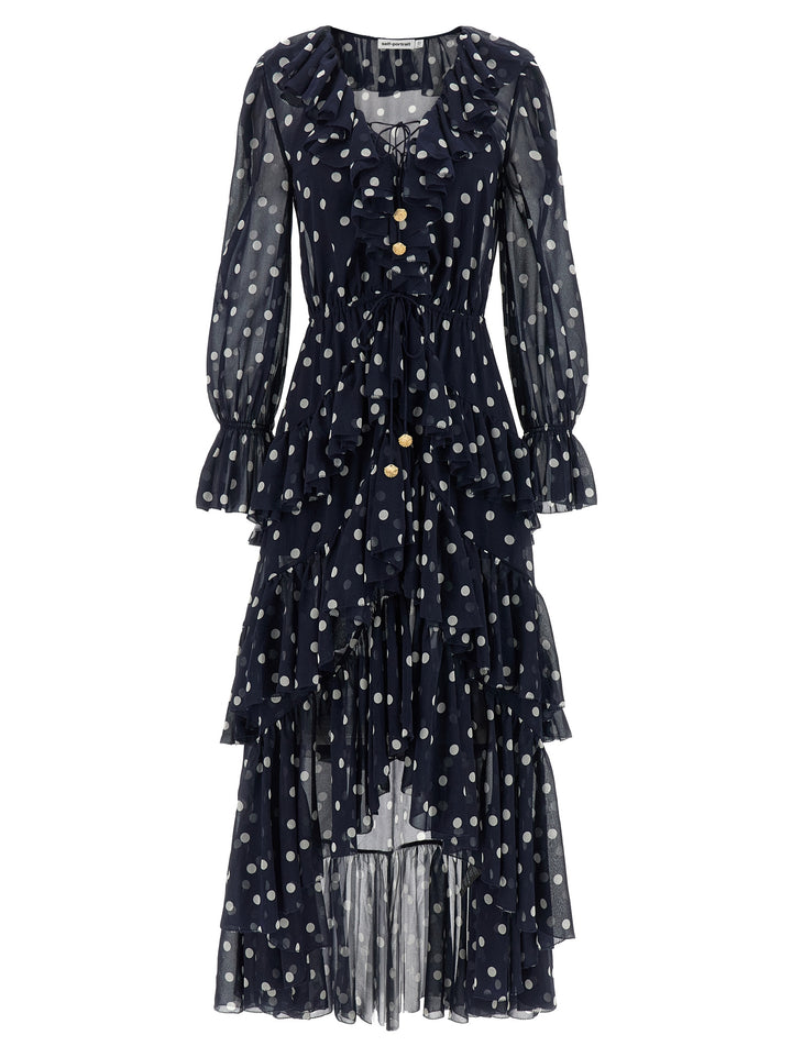 Self Portrait Polka Dot Georgette Ruffle Maxi Dresses - Blue | 0e2ab4f03837307109101f322810fec668866df0