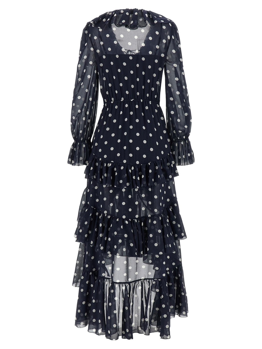 Self Portrait Polka Dot Georgette Ruffle Maxi Dresses - Blue | 94193e3a44ed43f91d96d578dcd8f928aa1e88da
