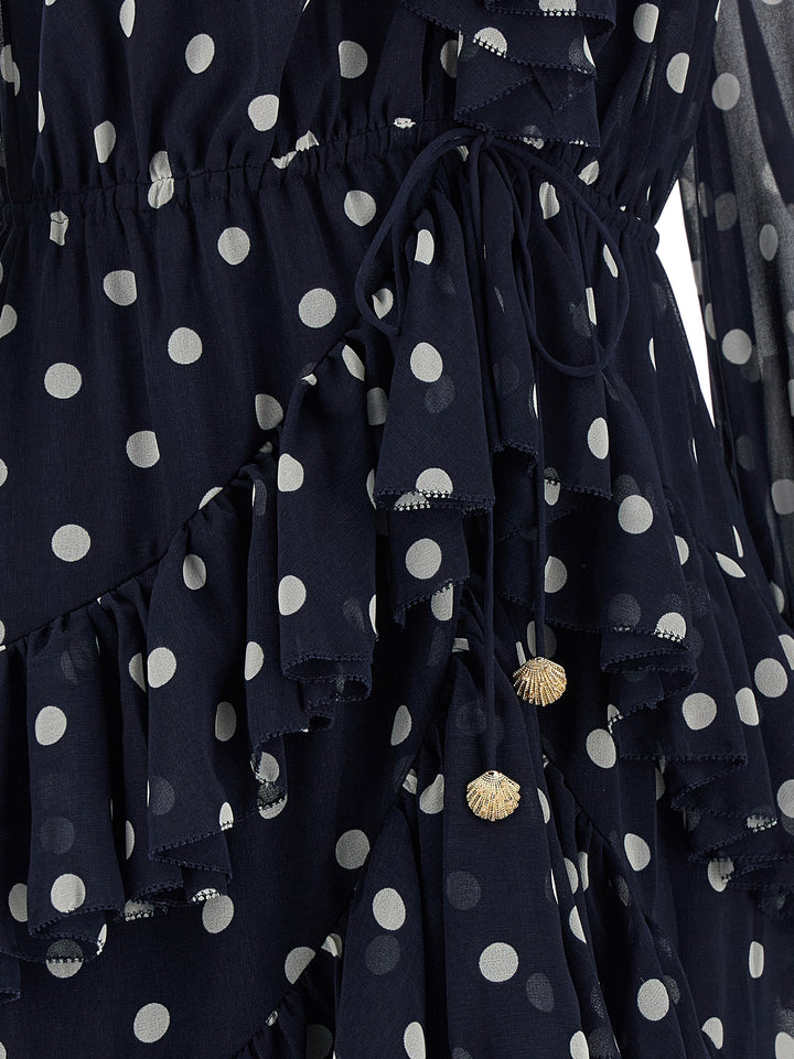Self Portrait Polka Dot Georgette Ruffle Maxi Dresses - Blue | a245a4570e1ea408947be31cd02d7c3c4916e8e4