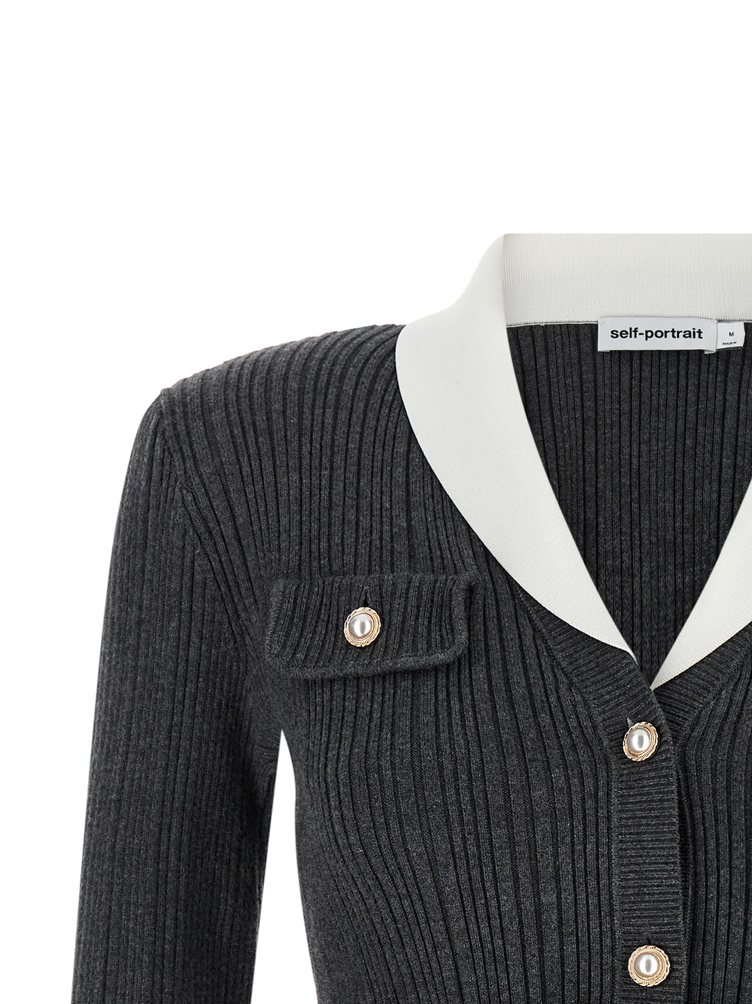 Self Portrait Ribbed Cardigan Sweaters and Cardigans - Gray | 6fdb33a79f5401b9511ef23108a0853e0277bb22