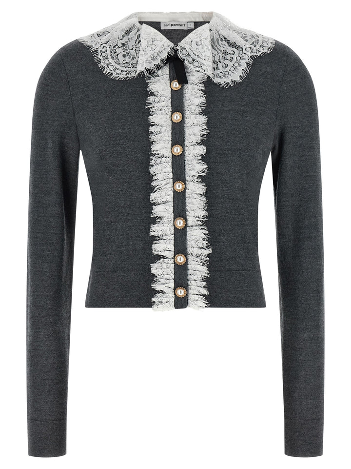 Self Portrait Grey Lace Collar Knit Sweaters and Cardigans - Gray | cd8c6063622ff61fb5e634fd5b8b8579fd2f2f98