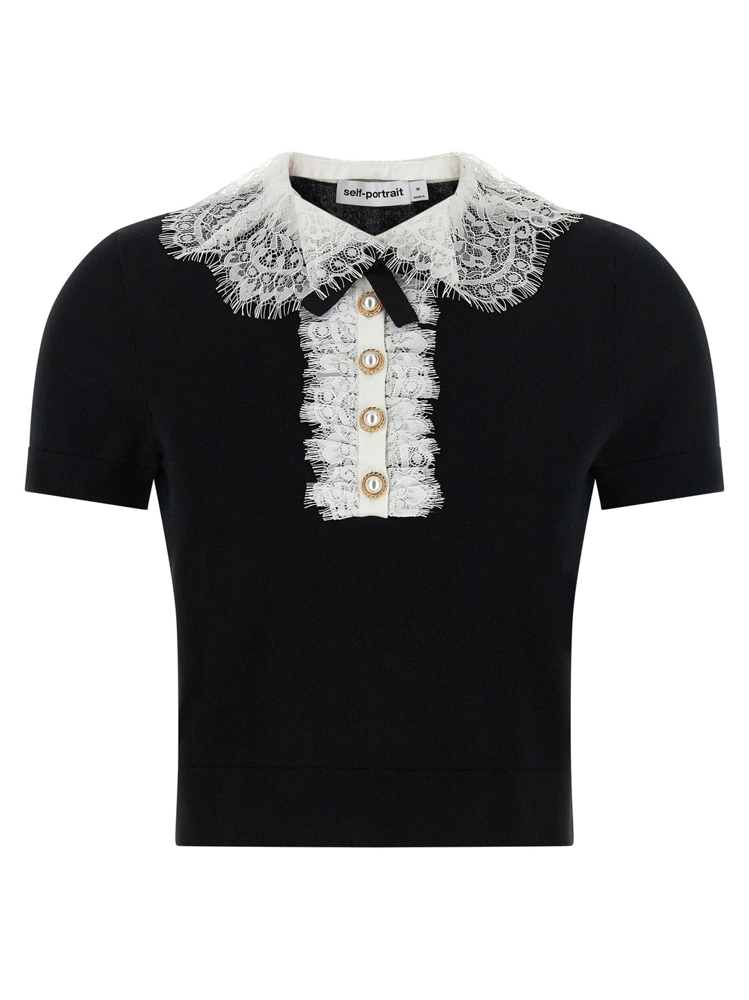 Self Portrait Black Knit Lace Collar Tops - White/Black | 25c028c3f1e8cd5cb1ab785b1877f8b6f18e6195