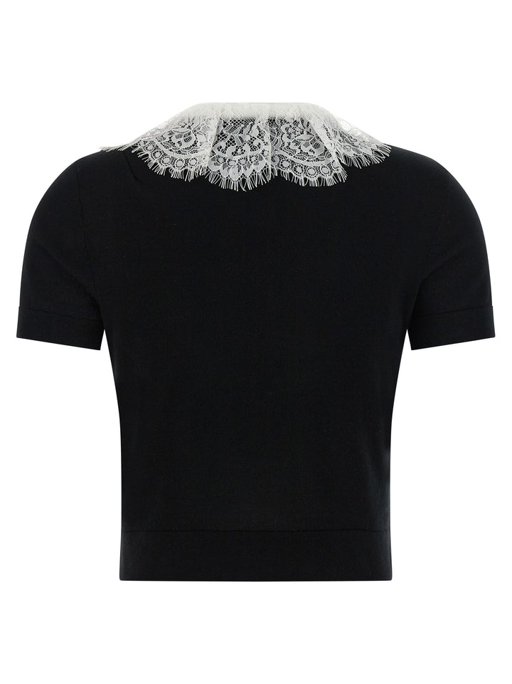Self Portrait Black Knit Lace Collar Tops - White/Black | 4309bfbcf08e854f943645a09cb3d9501c4aec3e