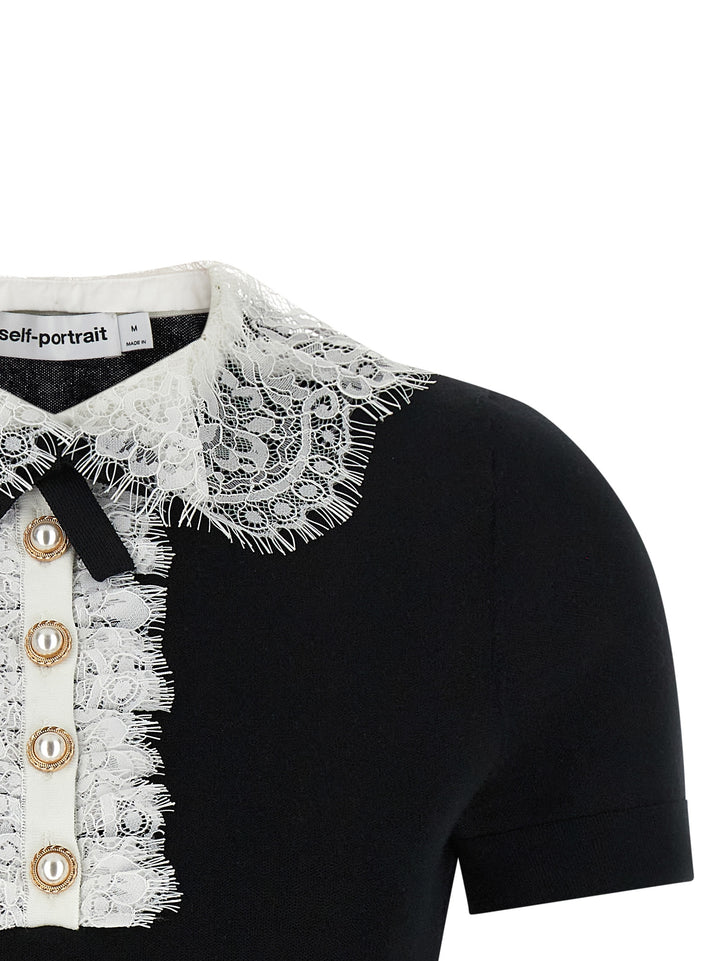 Self Portrait Black Knit Lace Collar Tops - White/Black | d83bf4cd951083c00609a083c6411ea35d5cf9a8
