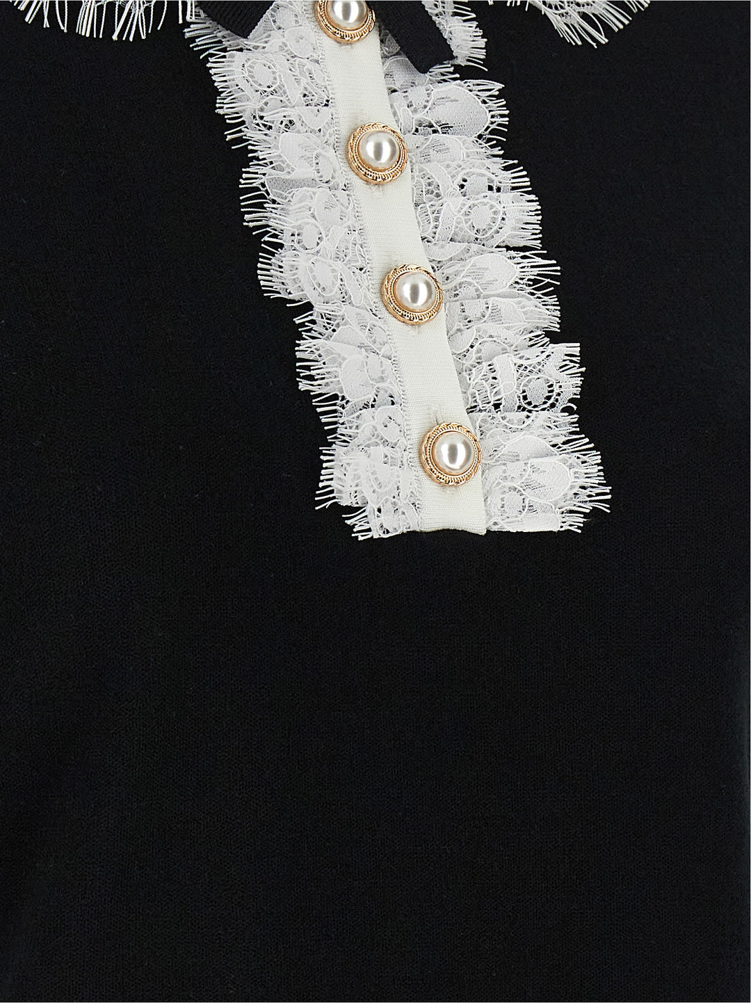 Self Portrait Black Knit Lace Collar Tops - White/Black | 60717915a13397535c1cf401a0a3f8d43ee2701d