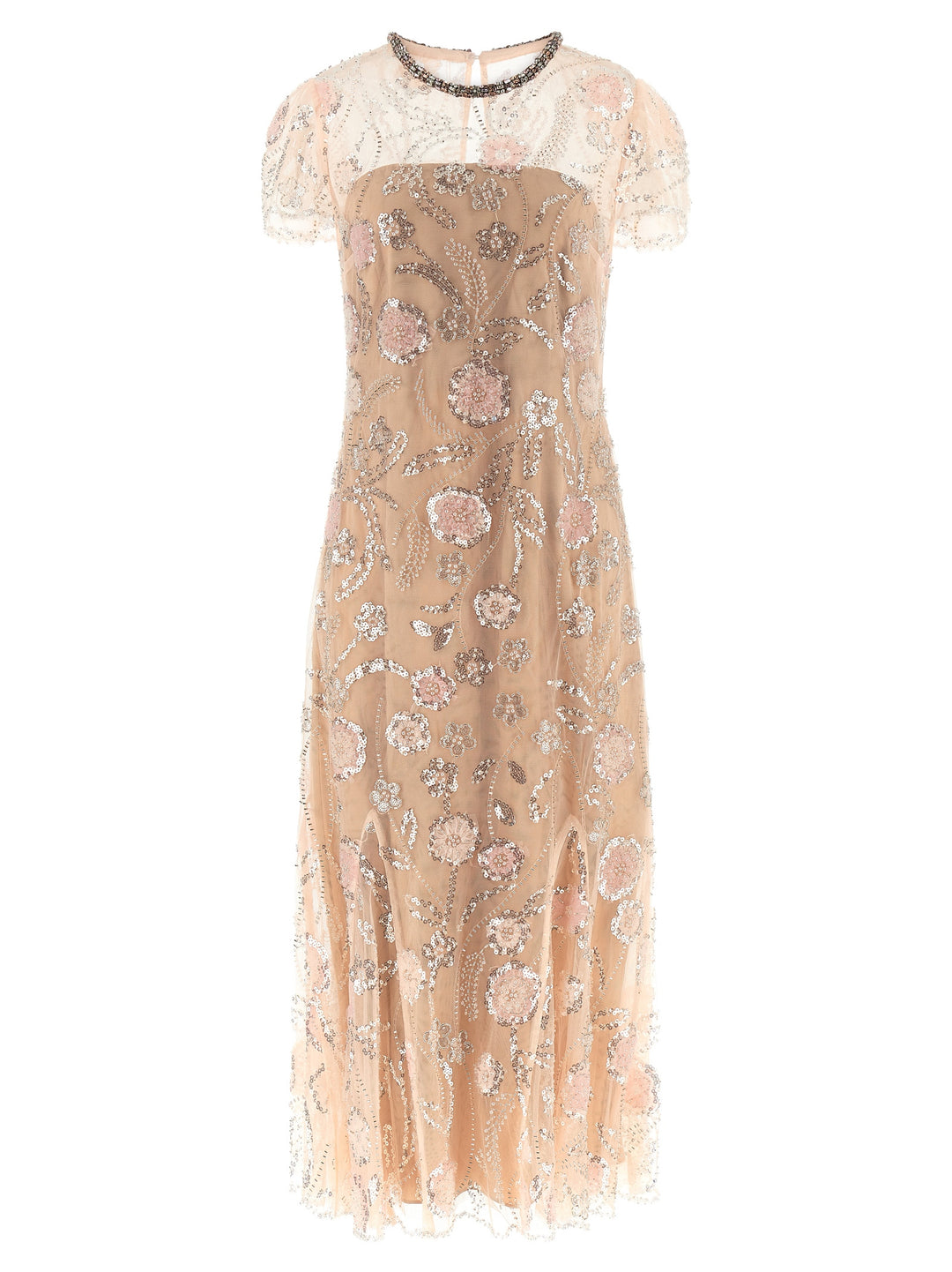 Self Portrait Pink Flower Sequin Embellished Midi Dresses - Pink | b7560bb7868f35be7b8d2207797d0050938a2922