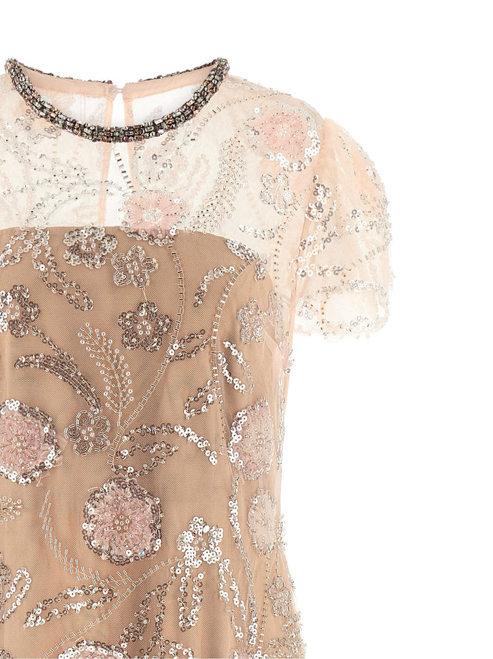 Self Portrait Pink Flower Sequin Embellished Midi Dresses - Pink | e7209199a5a84521e7c7ade339fa6bc1e55a5df0
