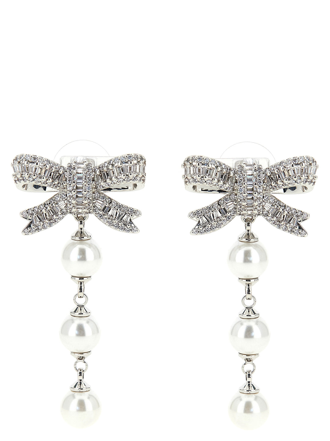 Self Portrait Crystal Bow Pearl Droplet Jewelry - Silver | 8de6e2cd0e8384620b6027438b4c2ff86fe3862f