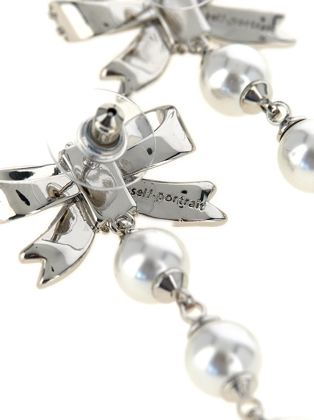 Self Portrait Crystal Bow Pearl Droplet Jewelry - Silver | a1c7ae7c9a2f8077a8ef21863b5cf0b16d40b03c