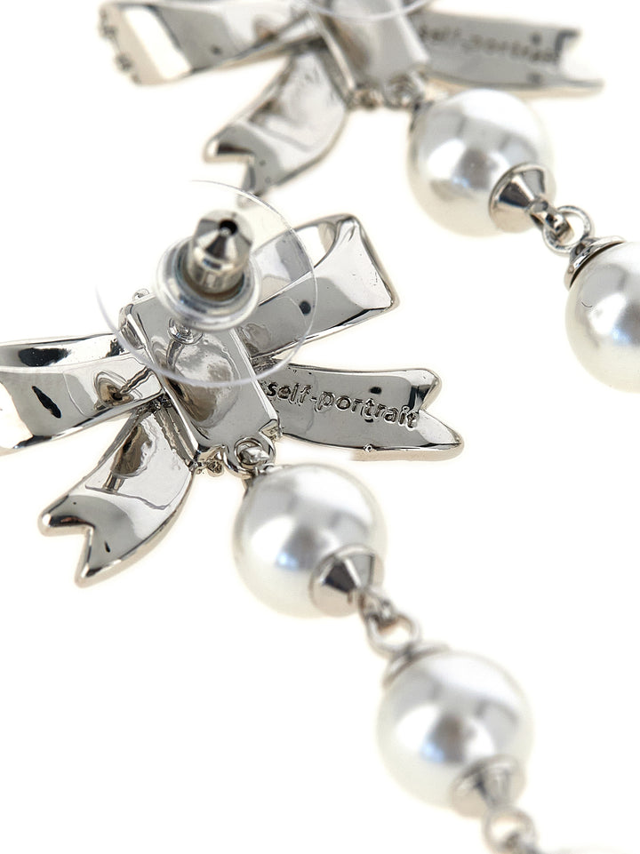 Self Portrait Crystal Bow Pearl Droplet Jewelry - Silver | a1c7ae7c9a2f8077a8ef21863b5cf0b16d40b03c