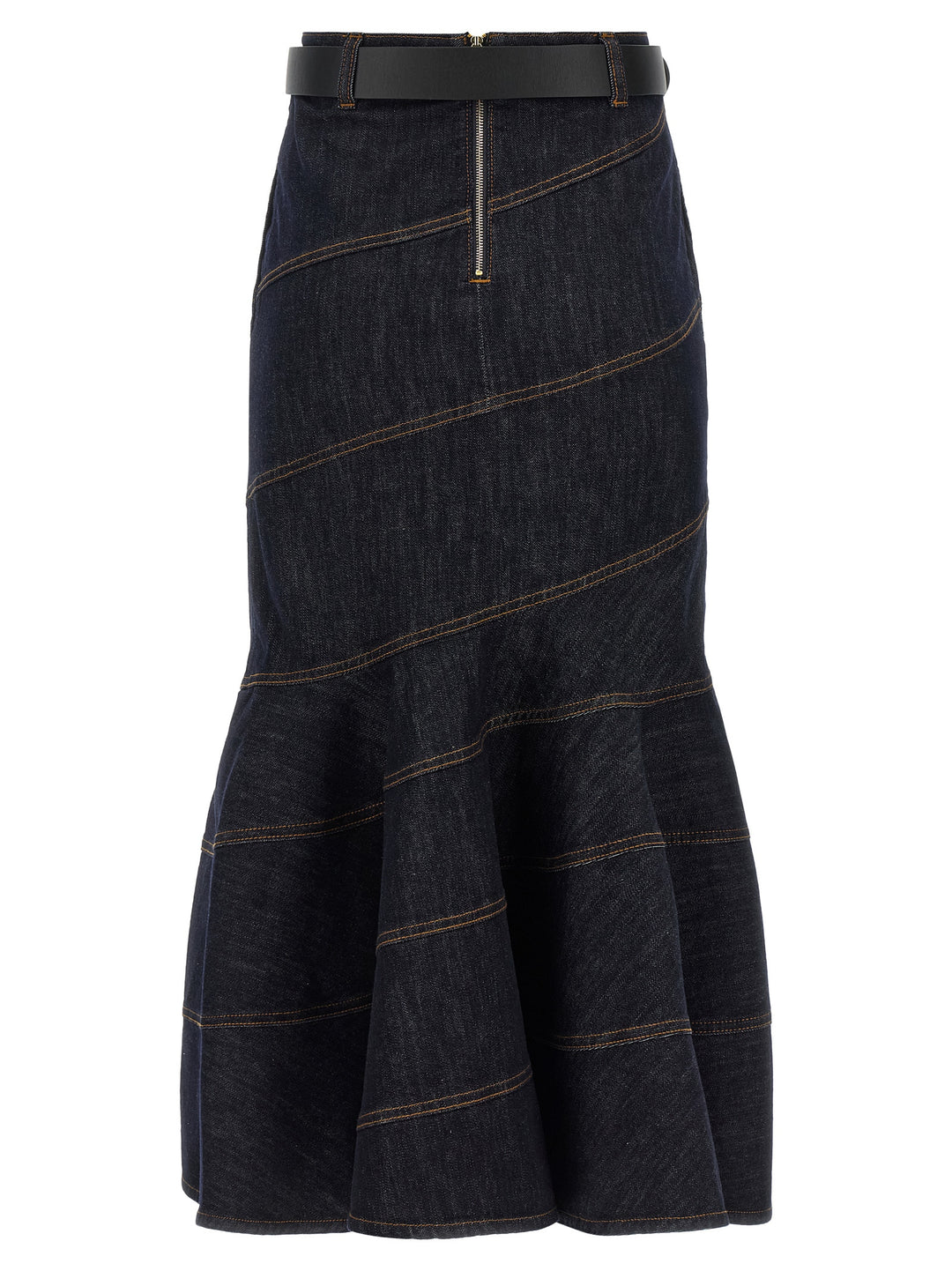 Self Portrait Indigo Denim Belted Midi Skirts - Blue | 7b0446e7189b50a62ea4ebc739b1feb575414261