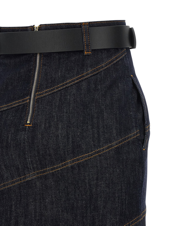 Self Portrait Indigo Denim Belted Midi Skirts - Blue | 9c88dc756b0a0abee1b96df84ac0e22e072fb972