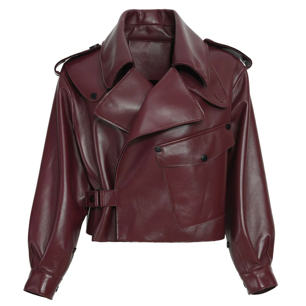 Ilaria Jacket in Wine Red Lambskin Leather