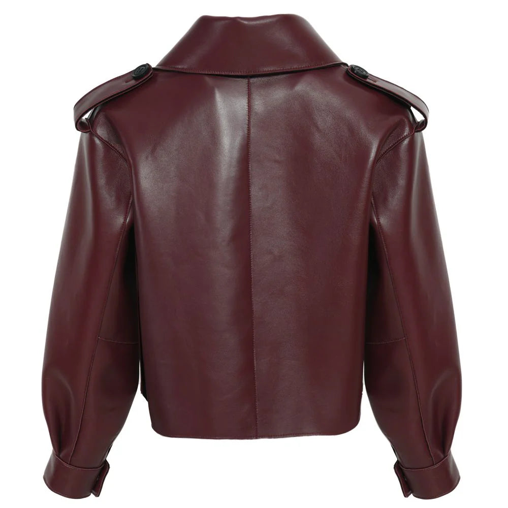 Ilaria Jacket in Wine Red Lambskin Leather