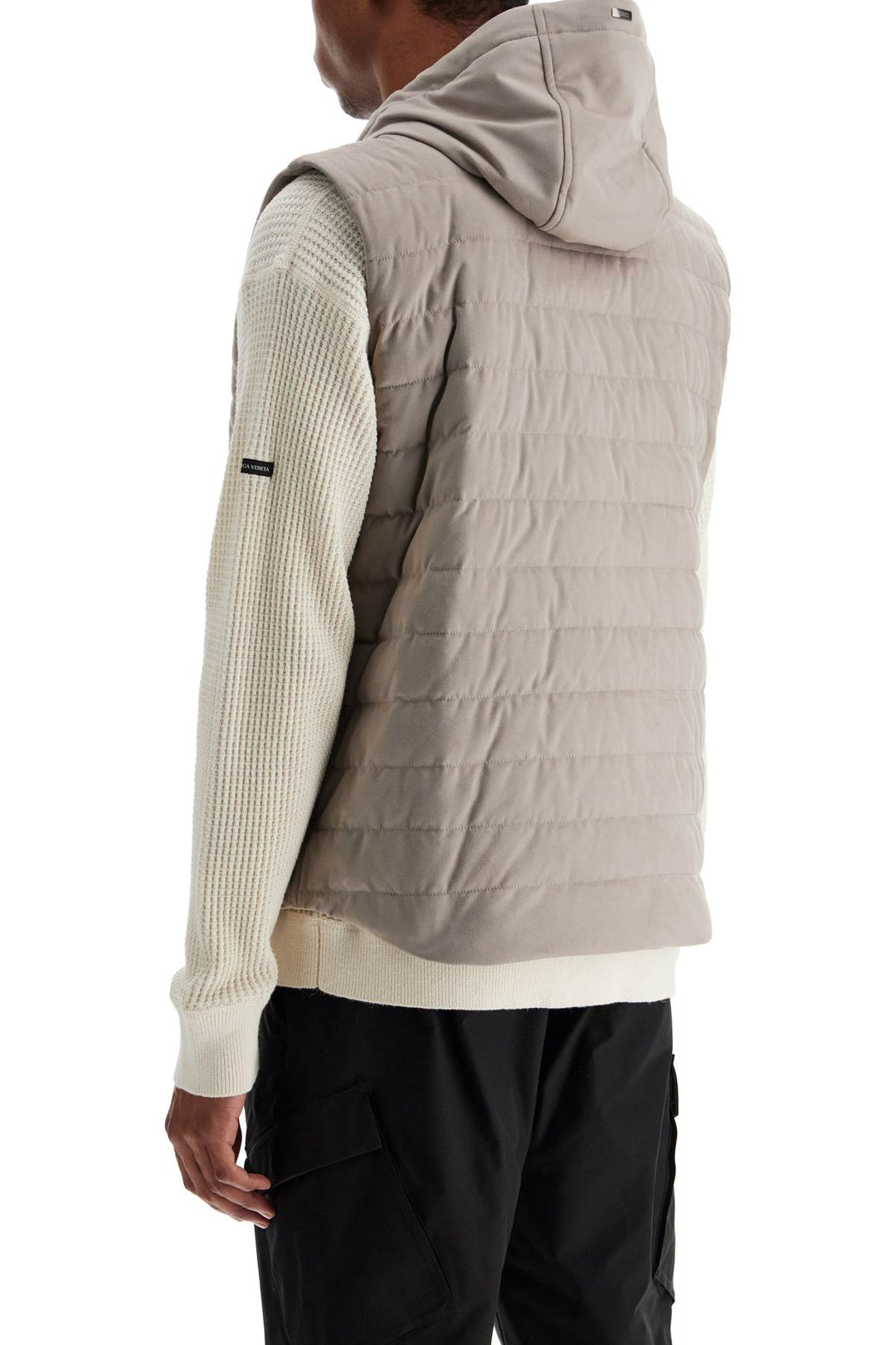 Sleeveless Down Jacket In Dove Gray Polyester With Quilted Hood