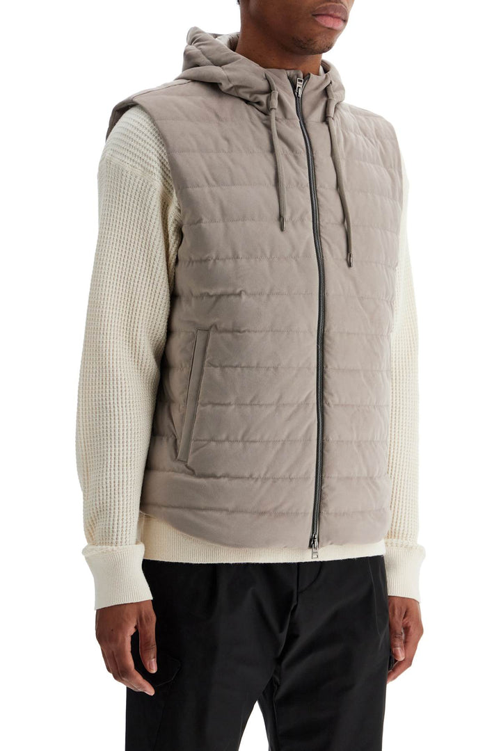 Sleeveless Down Jacket In Dove Gray Polyester With Quilted Hood