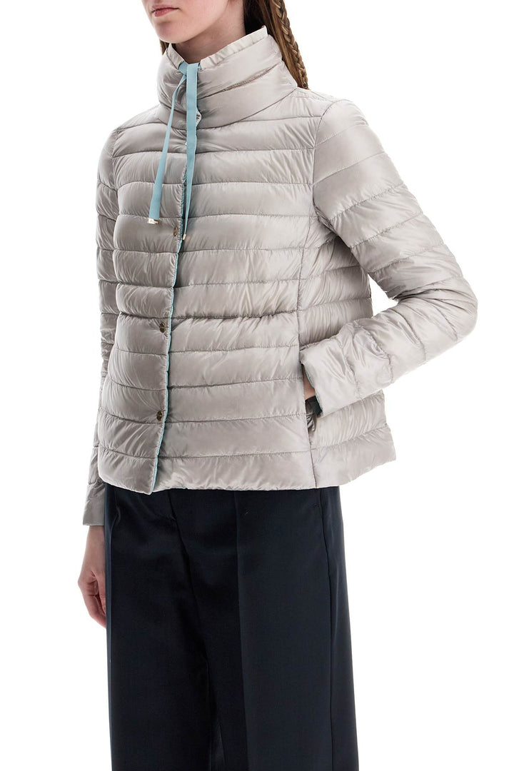 Short Puffer Jacket In Ice Blue Nylon With Metal Buttons