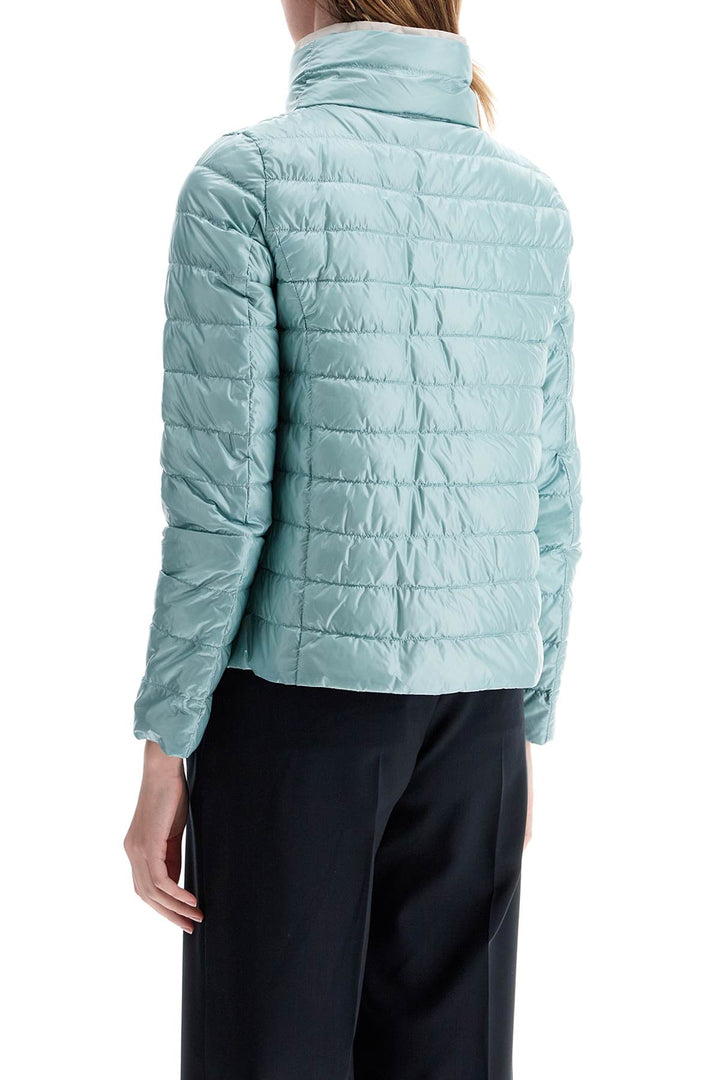 Short Puffer Jacket In Ice Blue Nylon With Metal Buttons