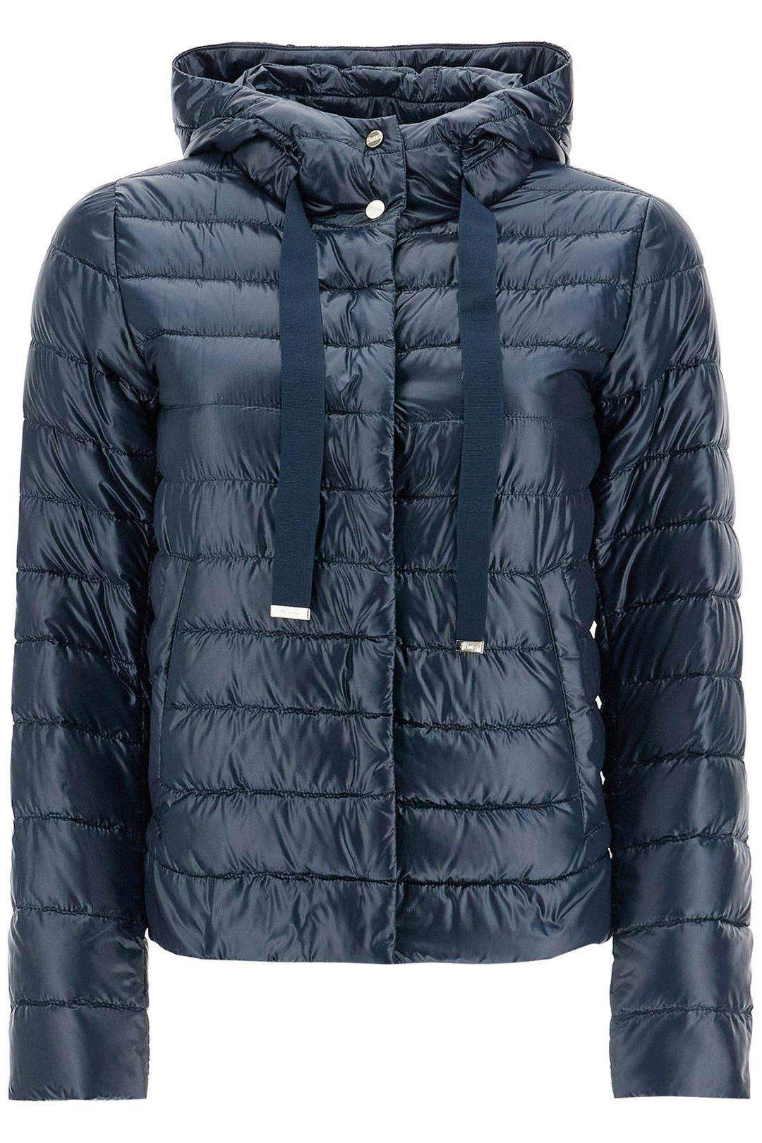 Cropped Down Jacket With Hood In Ultralight Dark Blue Nylon