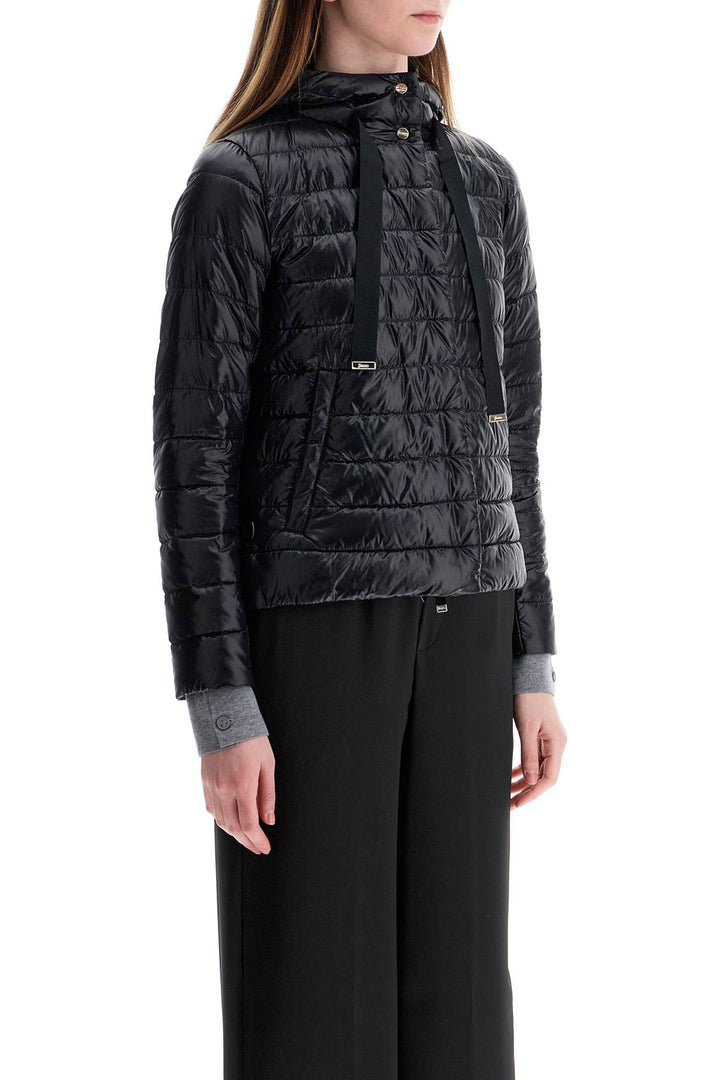 Ultra Lightweight Black Nylon Down Jacket With Hood